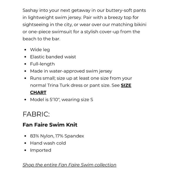 NEW Trina Turk Fan Faire Swim Pant Cover Up Pull On Wide Leg Size Small $162 - Picture 6 of 8